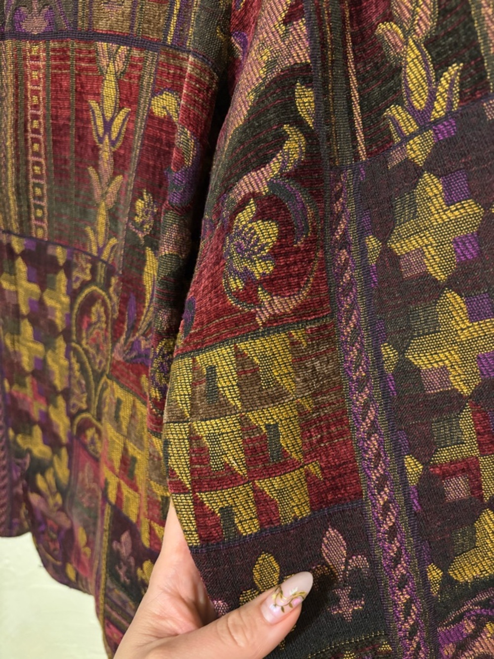 Coldwater Creek Burgundy Jacket with Gold and Plum Floral Tapestry - Picture 4 of 5